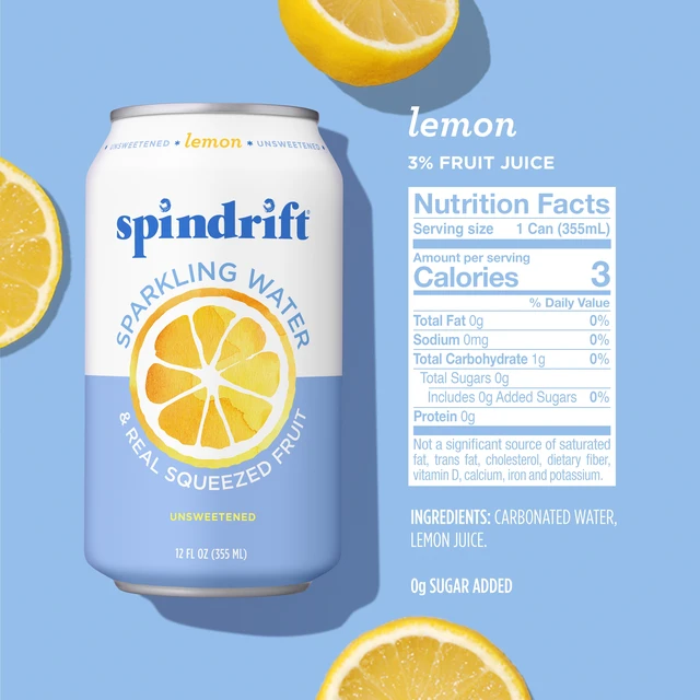Alt view image 3 of 5 - Spindrift Lemon Sparkling Water, 12 fl oz, 8 Count, No Sugar, 1 Calorie