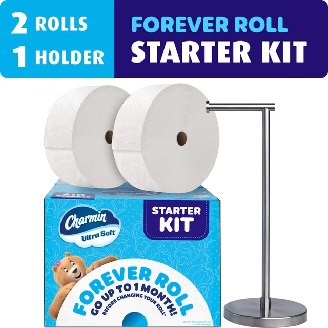 Alt view image 3 of 4 - Charmin Ultra Soft Forever Roll Starter Kit Toilet Paper, 2-Ply, 2 Rolls, 1 Holder
