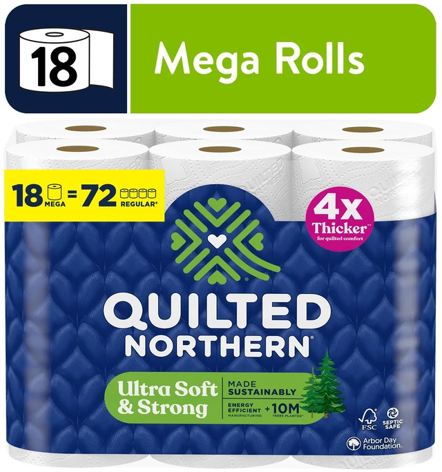 Main image of Quilted Northern Ultra Soft & Strong 2-Ply Toilet Paper, 18 Mega Rolls, 255 Sheets per Roll