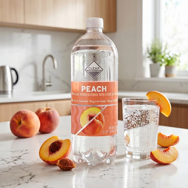 Alt view image 3 of 6 - Clear American Peach Flavored Sparkling Water, 33.8fl oz Bottles, 12-Pack