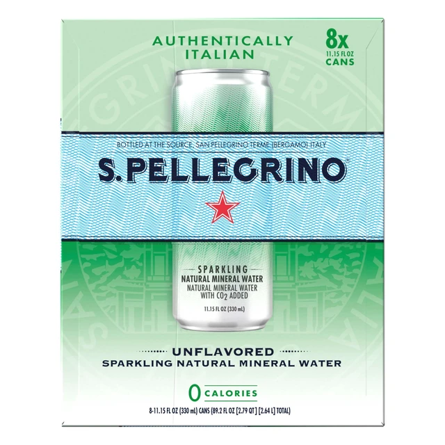 Alt view image 6 of 6 - S.Pellegrino Sparkling Natural Unflavored Mineral Water, 89.2 fl oz, 8 Pack Cans