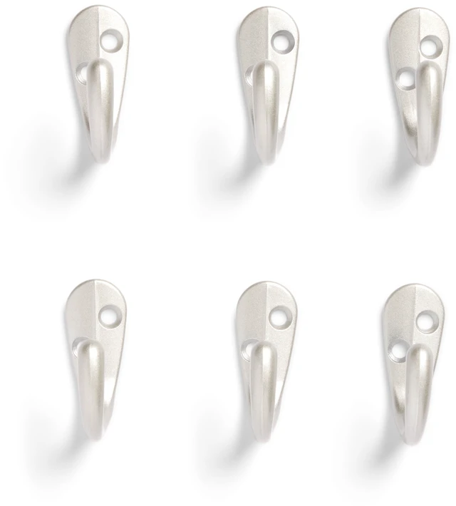 Main image of Mainstays Satin Nickel Metal Clutter-Free Hooks for Towels and Coats, 10 lbs Capacity, 6 Pack