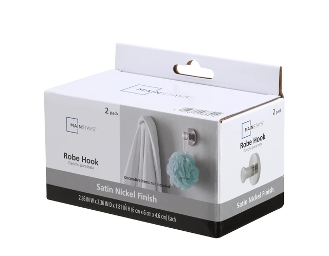 Alt view image 4 of 6 - Mainstays Modern Round Robe Hook, Satin Nickel, 2 Pack