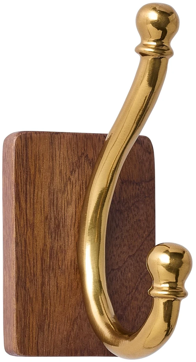 Main image of Better Homes & Gardens Modern Heirloom Single Wall Hook, Walnut Wood/Heritage Gold Finish