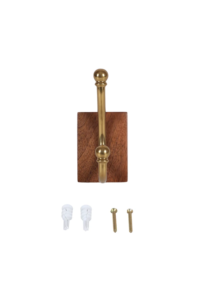 Alt view image 6 of 7 - Better Homes & Gardens Modern Heirloom Single Wall Hook, Walnut Wood/Heritage Gold Finish