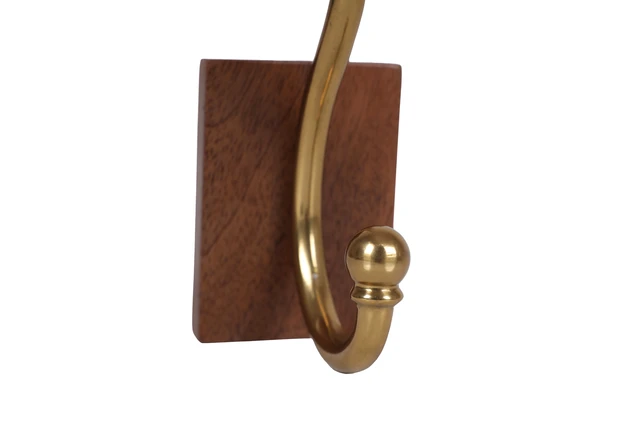 Alt view image 5 of 7 - Better Homes & Gardens Modern Heirloom Single Wall Hook, Walnut Wood/Heritage Gold Finish