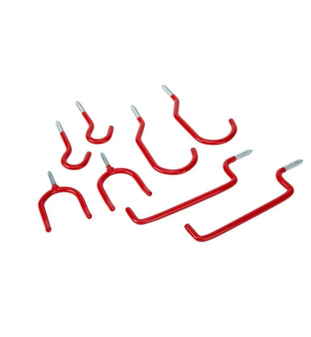 Main image of Hyper Tough Screw-in Vinyl Coated Storage Hook Assortment, 8 Pack, Red