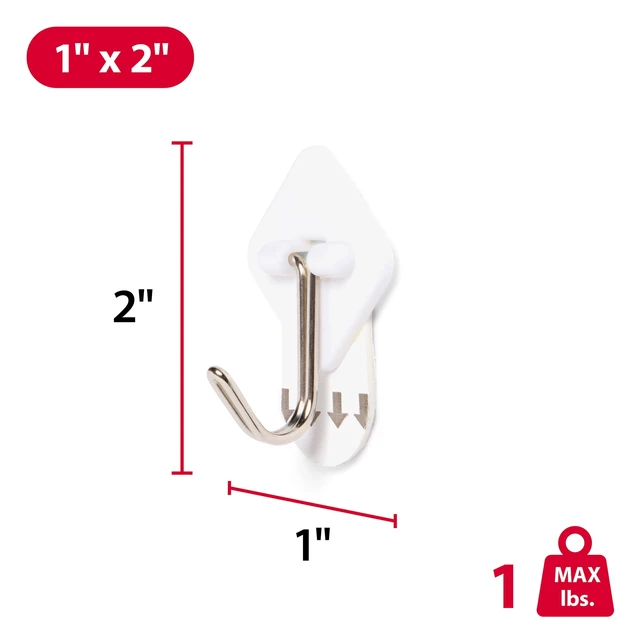 Alt view image 2 of 6 - Hyper Tough Removable Hinged Adhesive Hooks, White, 8 Piece, 1lb Capacity
