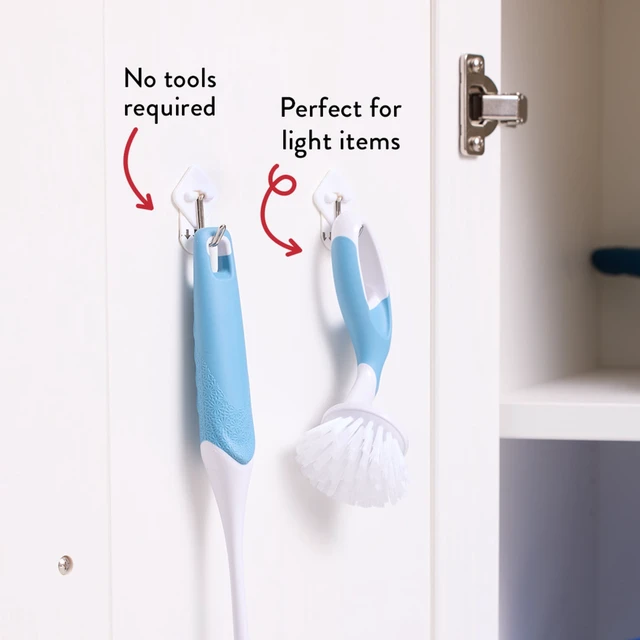 Alt view image 3 of 6 - Hyper Tough Removable Hinged Adhesive Hooks, White, 8 Piece, 1lb Capacity