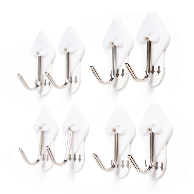 Alt view image 5 of 6 - Hyper Tough Removable Hinged Adhesive Hooks, White, 8 Piece, 1lb Capacity
