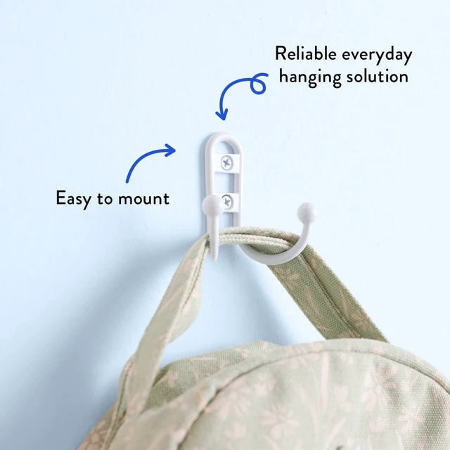 Alt view image 5 of 5 - Mainstays Double Hook White Metal Hooks for Hanging Towels and Coats, 10 lbs Capacity, 3 Pack