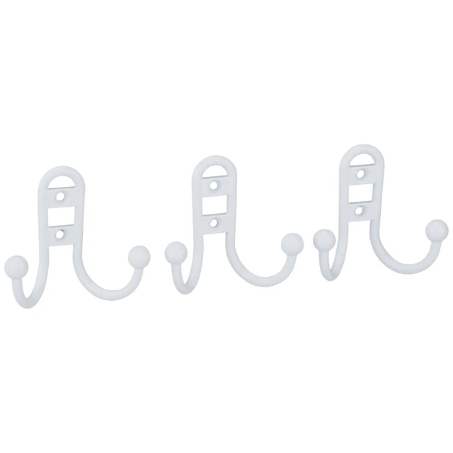 Alt view image 2 of 5 - Mainstays Double Hook White Metal Hooks for Hanging Towels and Coats, 10 lbs Capacity, 3 Pack