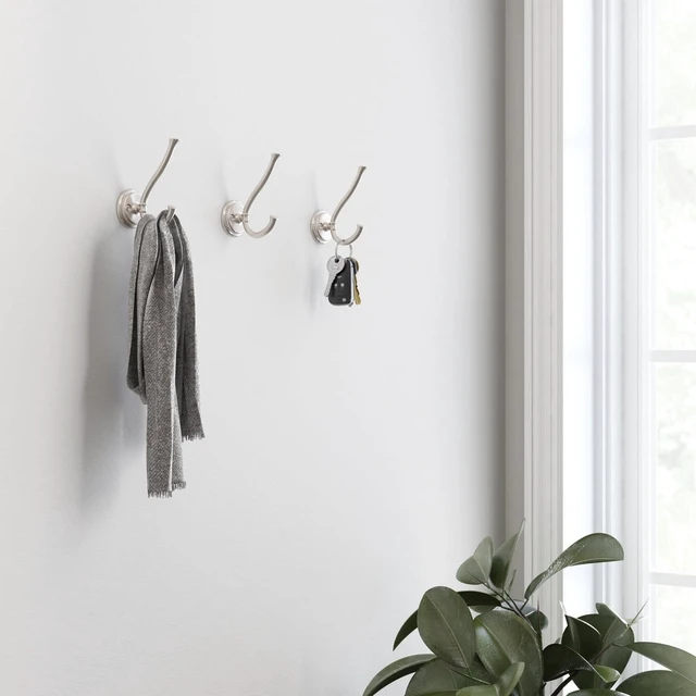 Alt view image 7 of 7 - Better Homes & Gardens Gorham 2-Prong Hook, Satin Nickel, 35 lb Weight Limit