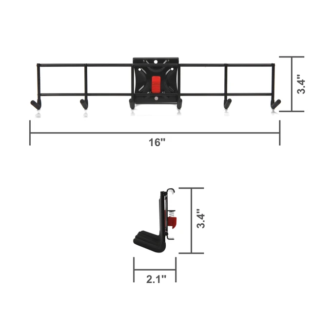 Alt view image 4 of 6 - Hyper Tough 6-Hook Rack Organizer, Wall Mount or Snap Rail System, Black