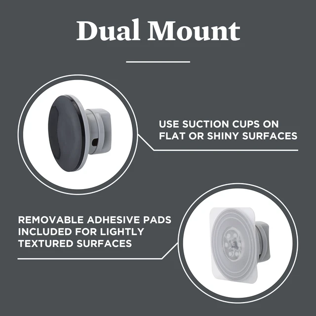 Alt view image 2 of 4 - Better Homes & Gardens Power Grip Pro Dual Hooks, 2 Pack, Suction or Adhesive Mount, Satin Nickel