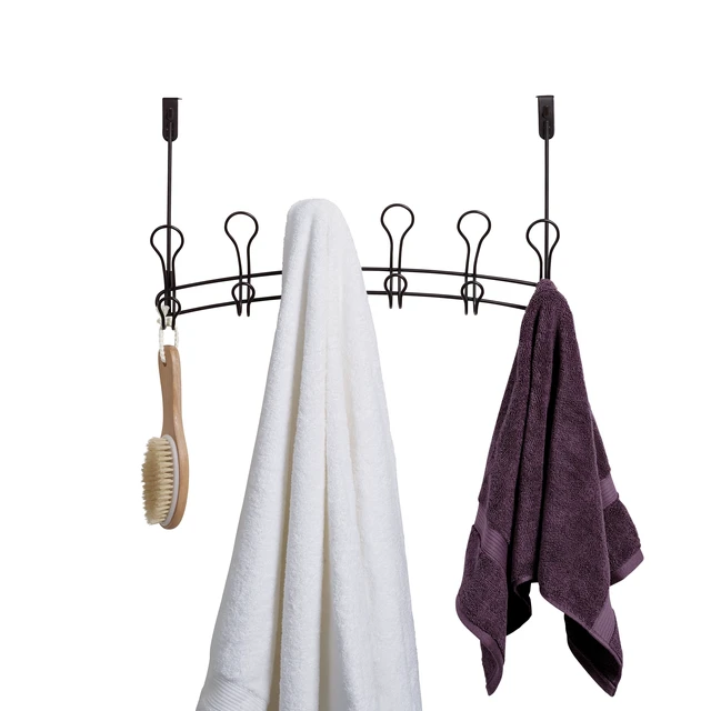 Alt view image 3 of 7 - Mainstays SnugFit 6-Hook Over-the-Door Towel and Robe Rack, Oil-Rubbed Bronze