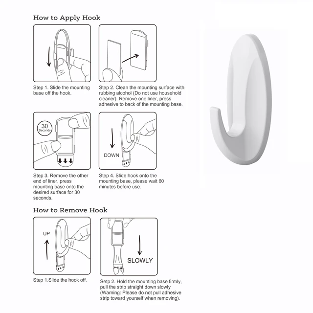 Alt view image 4 of 5 - Pen+Gear Plastic Adhesive Medium Wall Hooks, Damage-Free, White, 4 Count