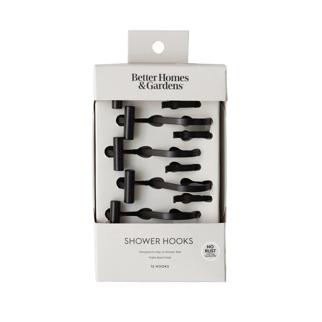 Alt view image 5 of 6 - Better Homes & Gardens S-Shape Rustproof Stainless Steel Shower Hooks with T-Bar Ends, Black, 12-Pack