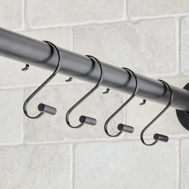 Alt view image 2 of 6 - Better Homes & Gardens S-Shape Rustproof Stainless Steel Shower Hooks with T-Bar Ends, Black, 12-Pack