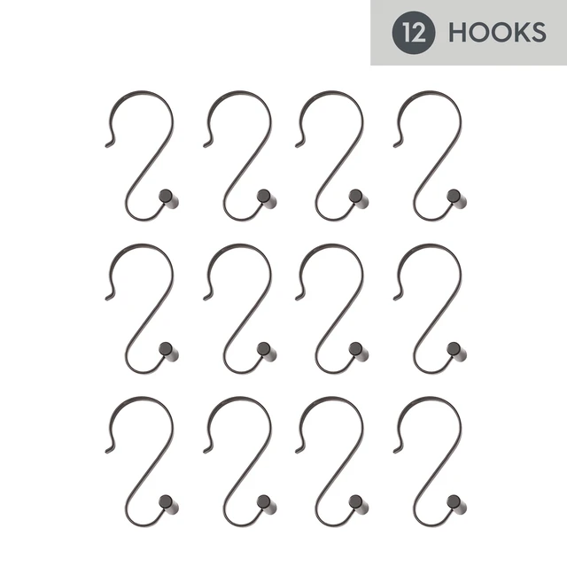 Alt view image 3 of 6 - Better Homes & Gardens S-Shape Rustproof Stainless Steel Shower Hooks with T-Bar Ends, Black, 12-Pack