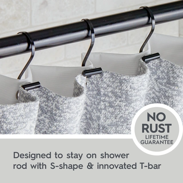 Alt view image 4 of 6 - Better Homes & Gardens S-Shape Rustproof Stainless Steel Shower Hooks with T-Bar Ends, Black, 12-Pack
