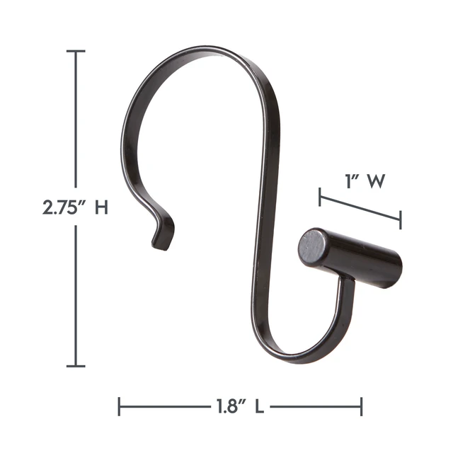 Alt view image 6 of 6 - Better Homes & Gardens S-Shape Rustproof Stainless Steel Shower Hooks with T-Bar Ends, Black, 12-Pack