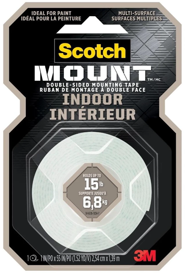 Main image of Scotch-Mount Indoor Double-Sided Mounting Tape, 1in x 55in, 1 Roll