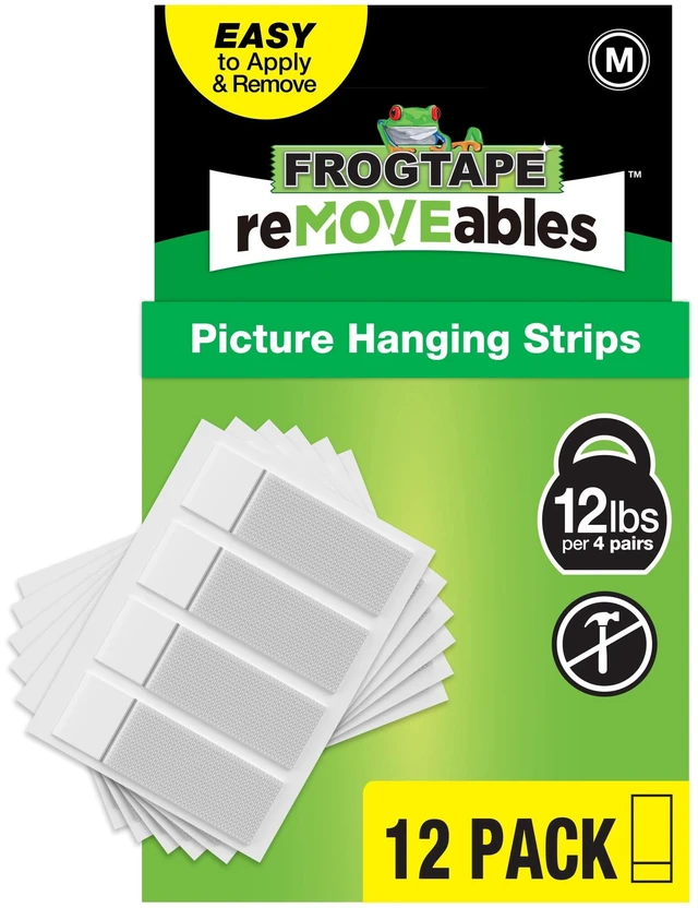 Main image of FrogTape reMOVEables Medium White Picture Hanging Strips, 12 Pairs (24 Mounting Strips Total)