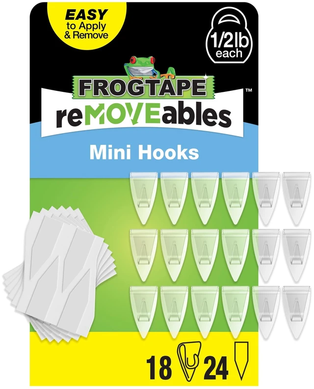 Main image of FrogTape reMOVEables Clear Mini Hooks, 18 Hooks and 24 Adhesive Strips
