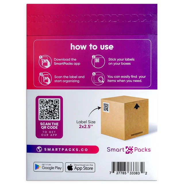 Alt view image 2 of 6 - SmartPacks QR Stickers - Premium Smart Labels for Storage Bins with QR Code for Inventory and Moving - 48 Stickers
