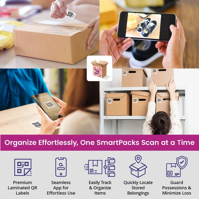 Alt view image 3 of 6 - SmartPacks QR Stickers - Premium Smart Labels for Storage Bins with QR Code for Inventory and Moving - 48 Stickers