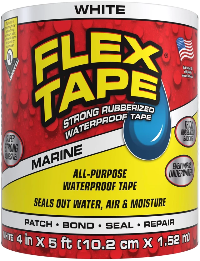 Main image of Flex Tape 4in x 5ft White Strong Rubberized Waterproof Marine Tape