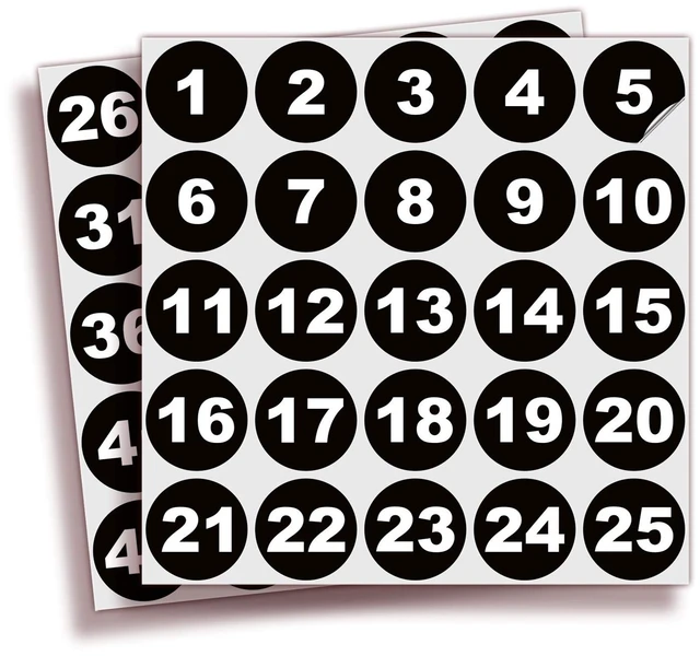 Main image of iSYFIX Consecutive Number Stickers 1 to 50, 1.5Inch, Black, 1 Set