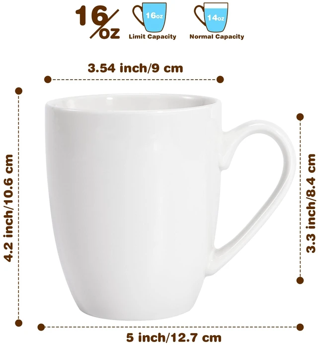 Alt view image 3 of 7 - Urbanstrive Large Ceramic Coffee Mug 16oz 475ml Tea Cups White Gift