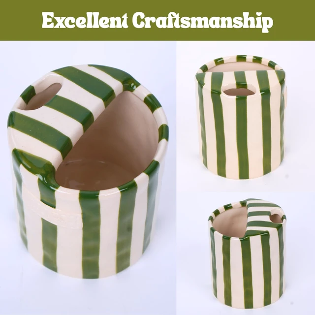 Alt view image 5 of 6 - 10oz Ceramic Porcelain Hand-Painted Striped Art Coffee Mug & Espresso Cup, Multi-Use for Kitchen and Dining, Green