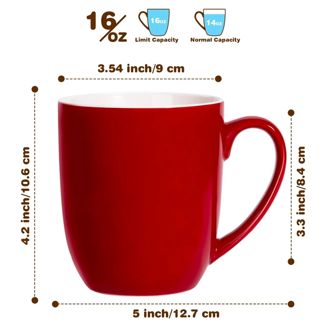 Alt view image 3 of 7 - Large Ceramic Coffee Mug 16oz(475ml) Red 1 Pack