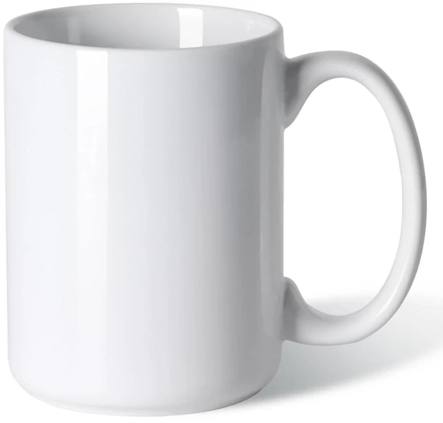 Main image of 15 OZ Ceramic Coffee Mug, White, Classic Blank with Large Handle for Tea Latte Cappuccino