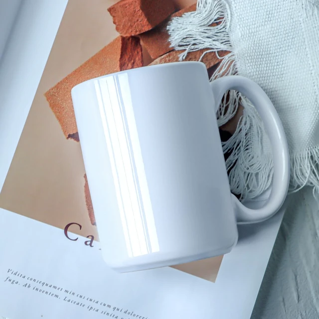 Alt view image 3 of 6 - 15 OZ Ceramic Coffee Mug, White, Classic Blank with Large Handle for Tea Latte Cappuccino