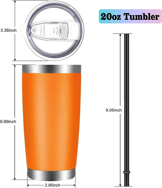 Alt view image 4 of 6 - VEGOND 20oz Vacuum Insulated Stainless Steel Tumbler with Lid and Straw, Double Wall, Powder Coated, Travel Coffee Mug, Orange, 1 Pack
