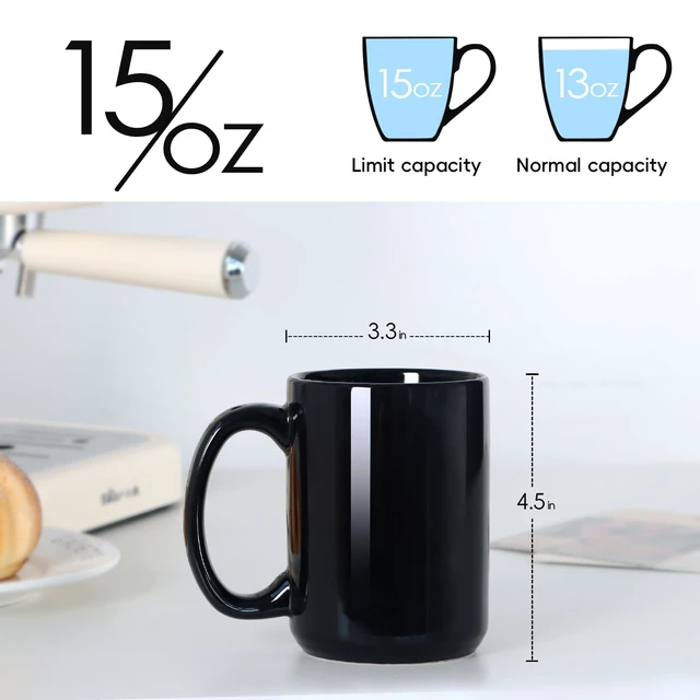 Alt view image 6 of 6 - 15oz Ceramic Coffee Mug, Classic Blank Cup with Large Handle, Black for Tea Latte Cappuccino