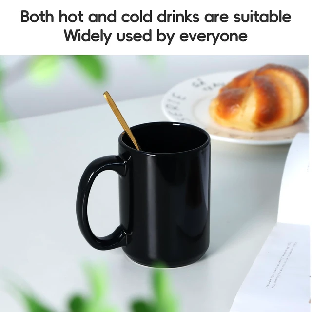Alt view image 5 of 6 - 15oz Ceramic Coffee Mug, Classic Blank Cup with Large Handle, Black for Tea Latte Cappuccino