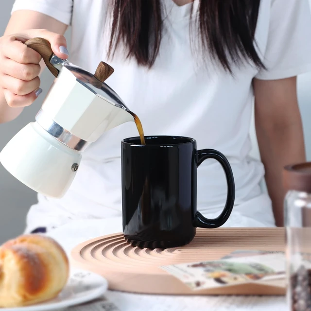 Alt view image 2 of 6 - 15oz Ceramic Coffee Mug, Classic Blank Cup with Large Handle, Black for Tea Latte Cappuccino