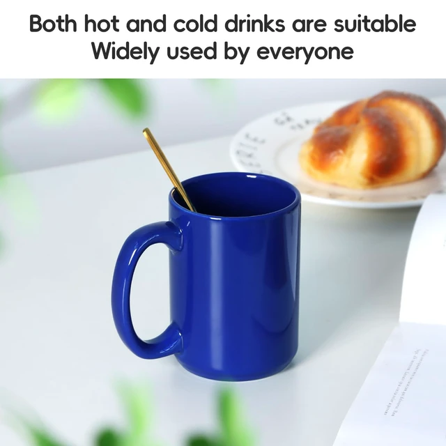 Alt view image 2 of 6 - 15 OZ Ceramic Coffee Mug, Classic Blank Cup with Large Handle for Tea, Latte, Cappuccino, Blue