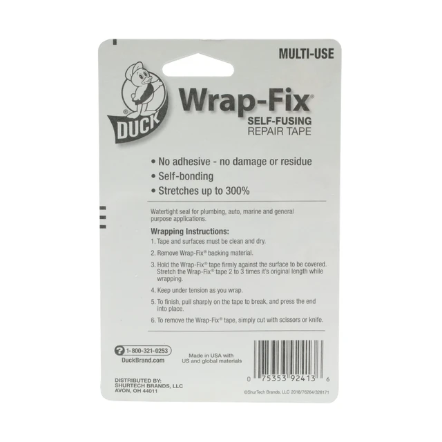 Alt view image 5 of 5 - Duck Brand Wrap-Fix Self-Fusing Repair Tape, 1in. x 10ft. x 20mil., Black