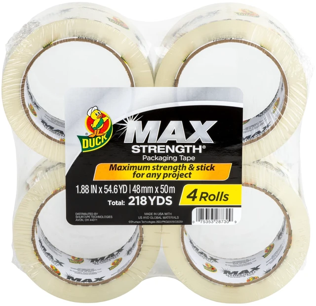 Main image of Duck Max Strength Packing Tape, 1.88in x 54.6yd, Clear, 4 Count