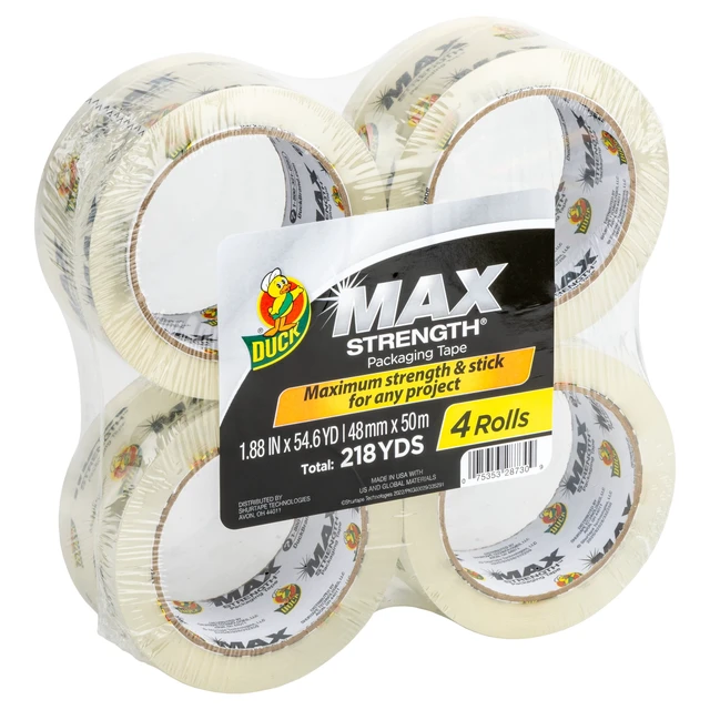Alt view image 2 of 5 - Duck Max Strength Packing Tape, 1.88in x 54.6yd, Clear, 4 Count