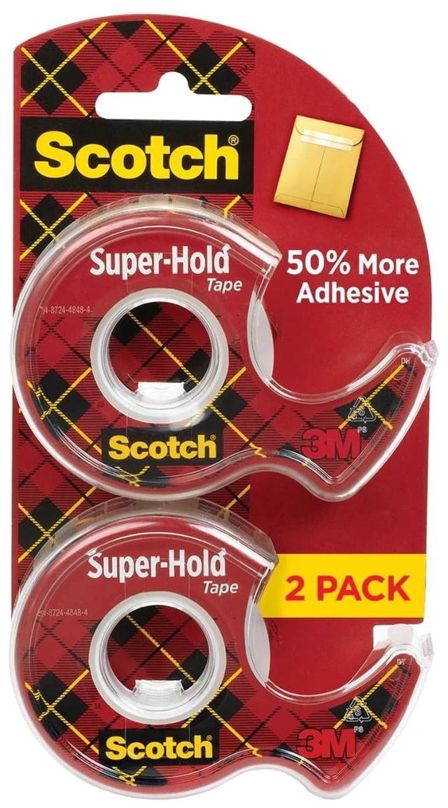 Main image of Scotch Super-Hold Tape Dispenser, 3/4in. x 600in., 2 Dispensers, Clear