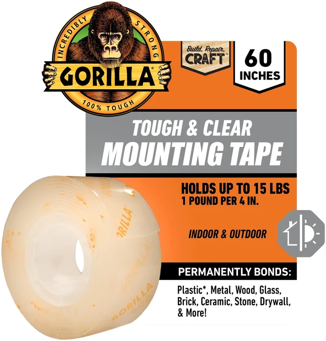 Main image of Gorilla 6065201 Tough & Clear Double-Sided Mounting Tape, 60" Roll, 1 Pack