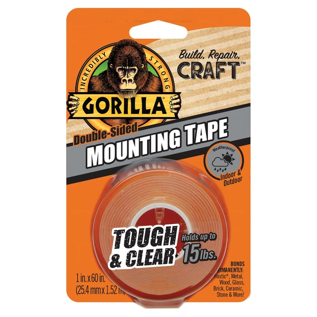Alt view image 4 of 5 - Gorilla 6065201 Tough & Clear Double-Sided Mounting Tape, 60" Roll, 1 Pack