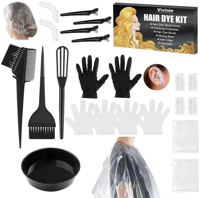 Main image of 19-Piece Hair Dye Kit with Hair Dye Brush, Collapsible Bowl, Clips, Ear Muffs, Disposable Gloves, Scarf, Shower Cap